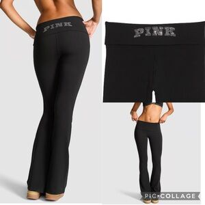 PINK Victoria's Secret Black Flare Pants with Metallic Branding